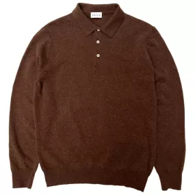 GALLIA Rossi Knit Long-sleeved Wool Polo Shirt Brown