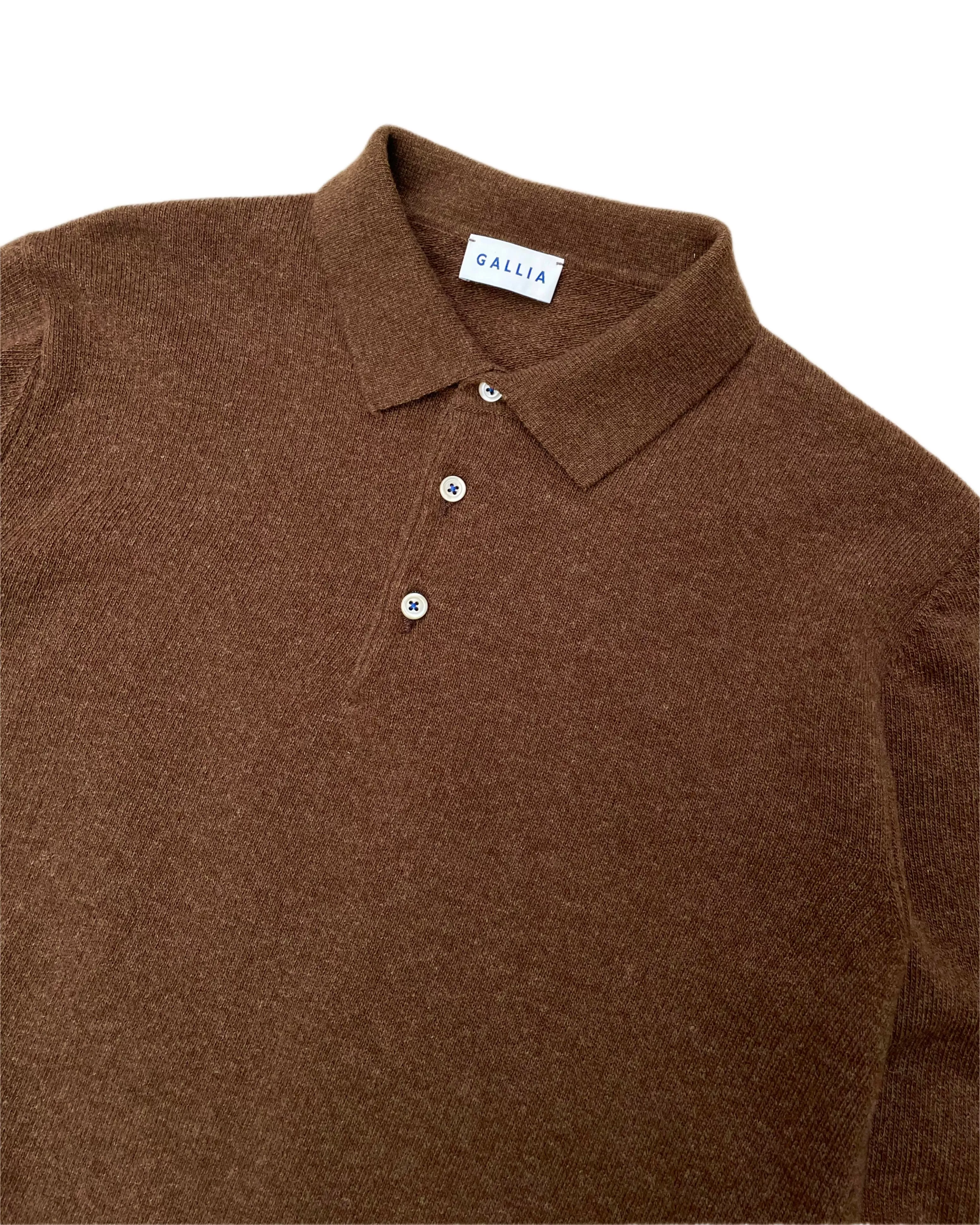 GALLIA Rossi Knit Long-sleeved Wool Polo Shirt Brown