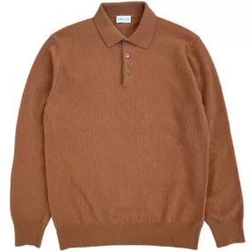 GALLIA Rossi Knit Long-sleeved Wool Polo Shirt Camel