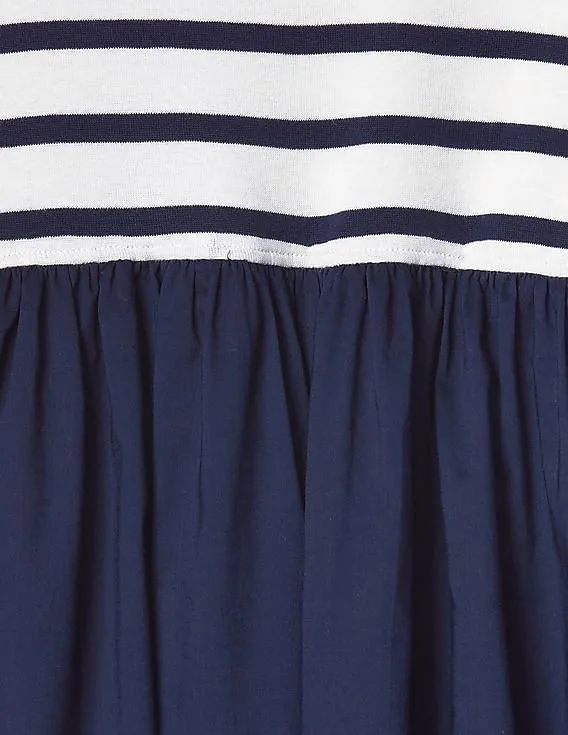 GAP Girls Blue Striped Mix Fabric Dress