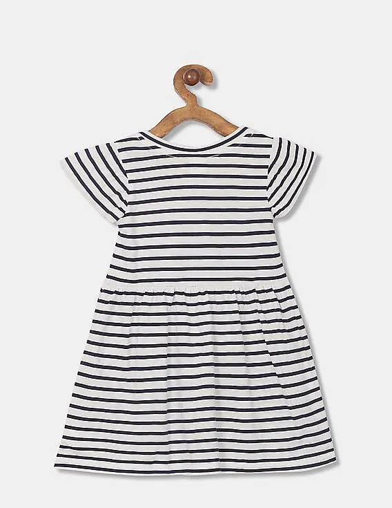 GAP Girls White And Navy Round Neck Striped Flared Dress