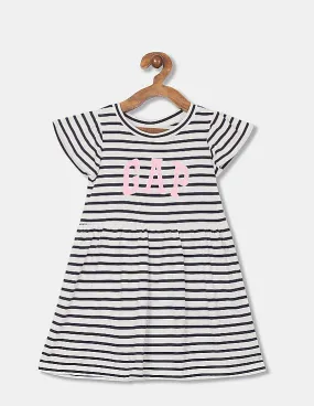 GAP Girls White And Navy Round Neck Striped Flared Dress