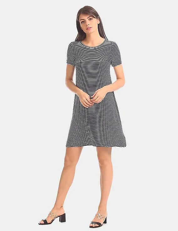 GAP Women Blue Viscose Stretch Striped T-Shirt Dress