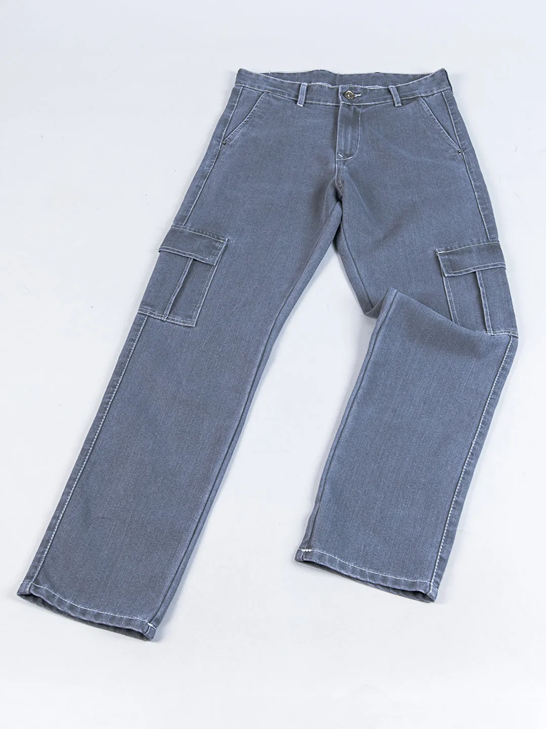 Grey Straight Fit Cargo Denim Jeans