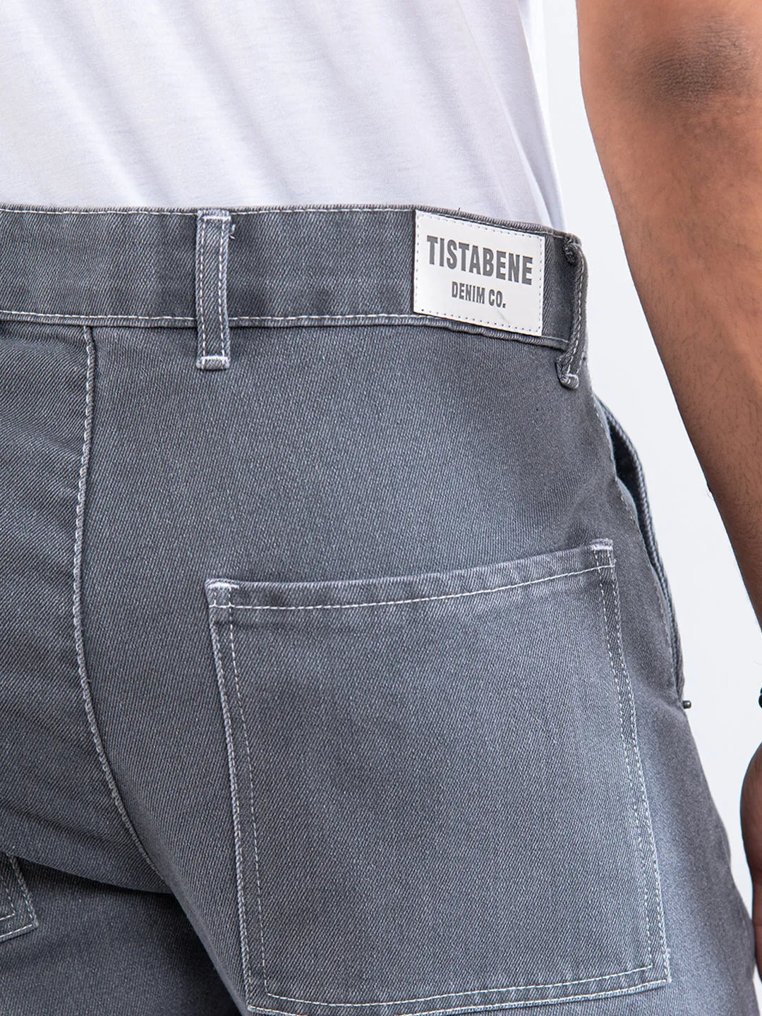 Grey Straight Fit Cargo Denim Jeans