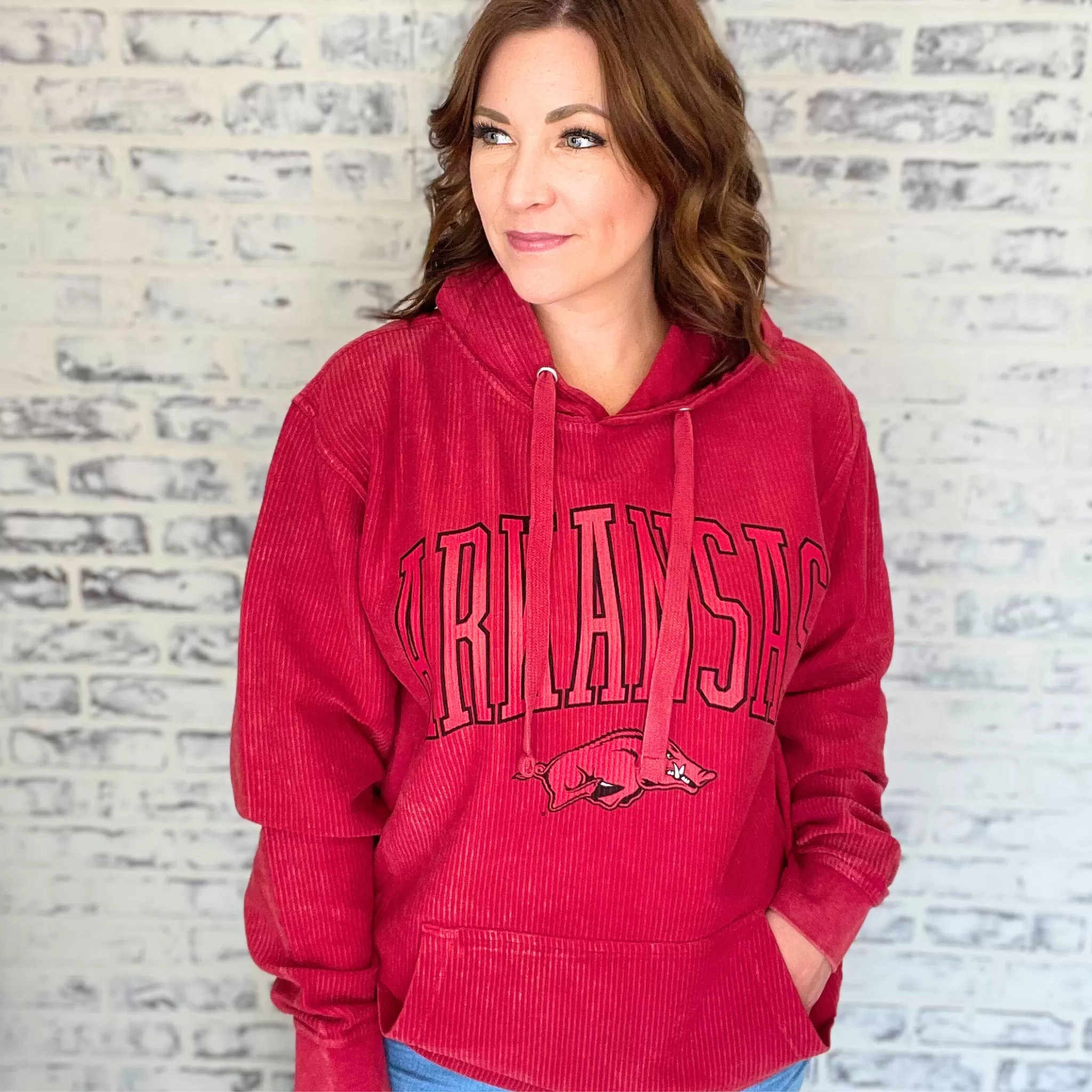 Hog Wild Arkansas Razorback Hoodie - Crimson Corded Sweatshirt