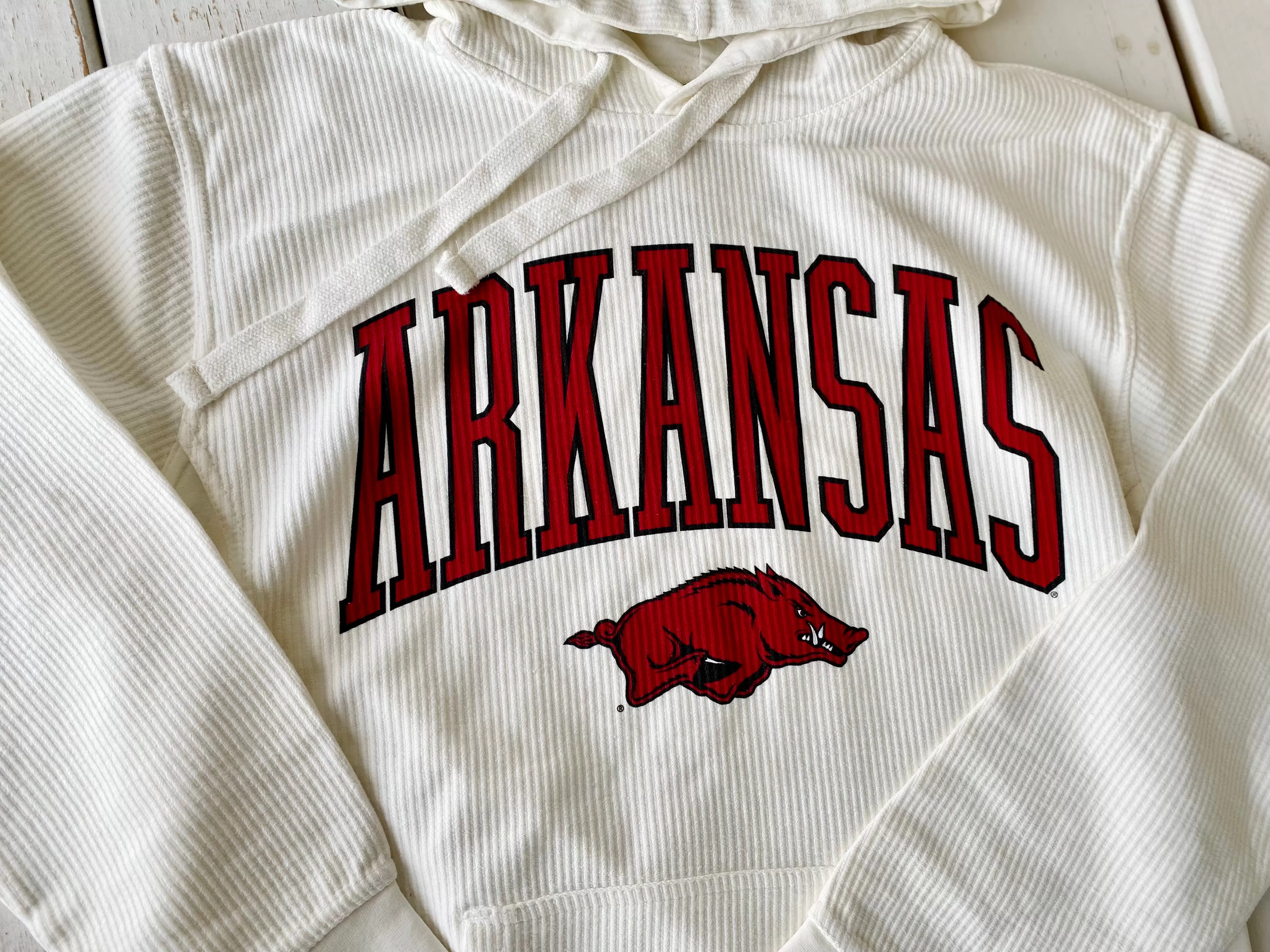 Hog Wild Arkansas Razorback Hoodie - Ivory Corded Sweatshirt