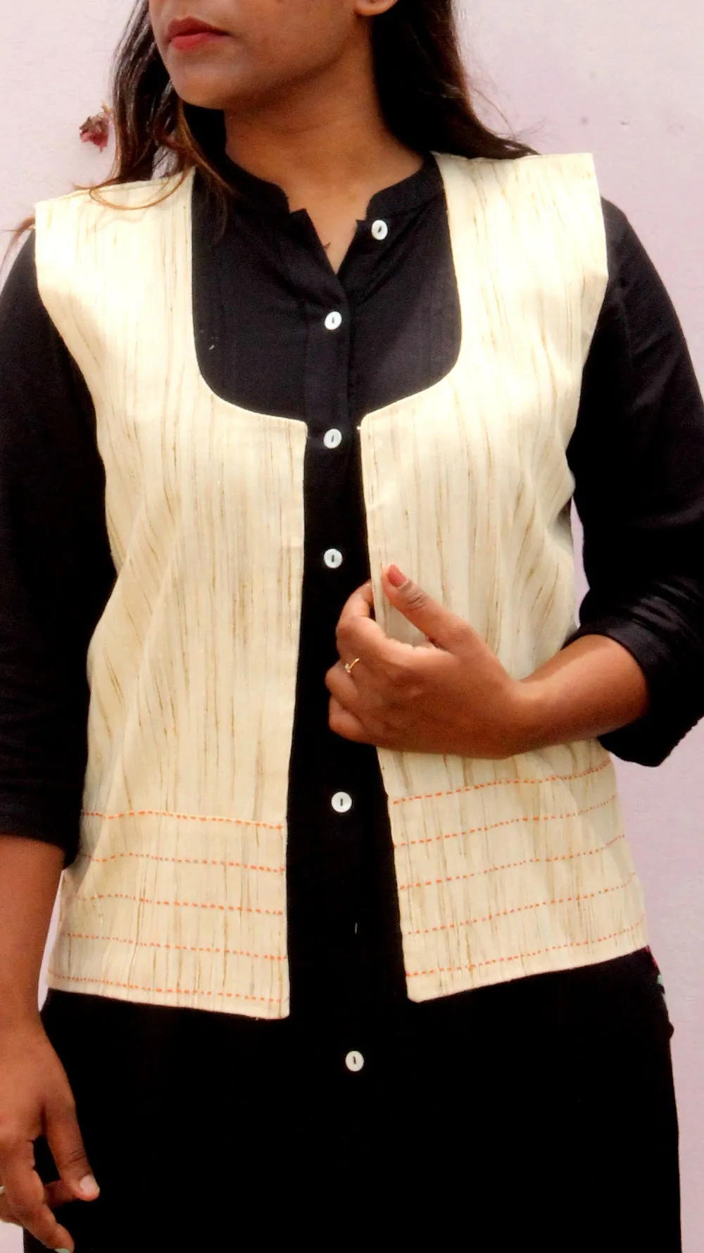 Ivory tangerine kantha jacket