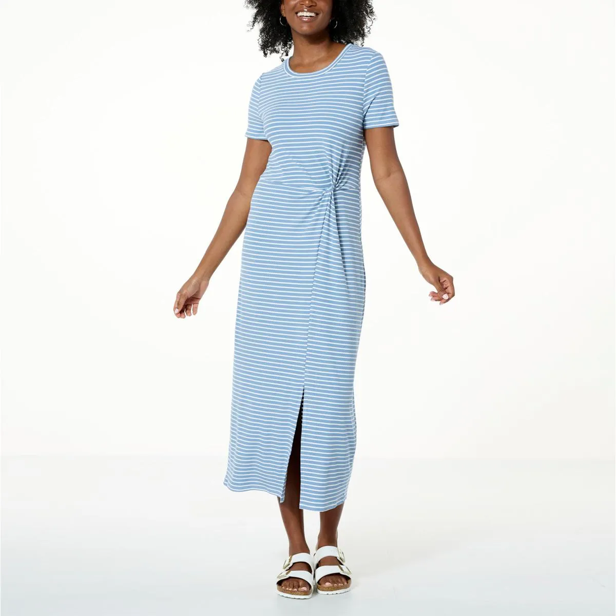      Jaclyn Smith Striped Knit Knot Front T-Shirt Dress     