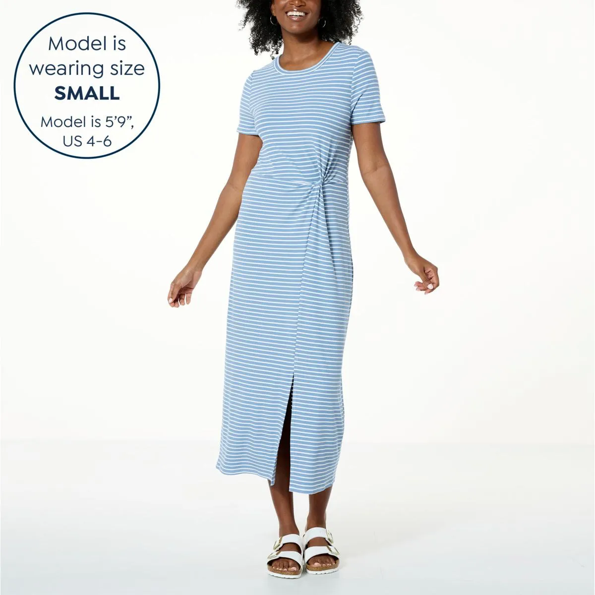      Jaclyn Smith Striped Knit Knot Front T-Shirt Dress     