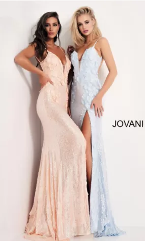 Jovani 1012 Floral Appliques Backless Prom Dress