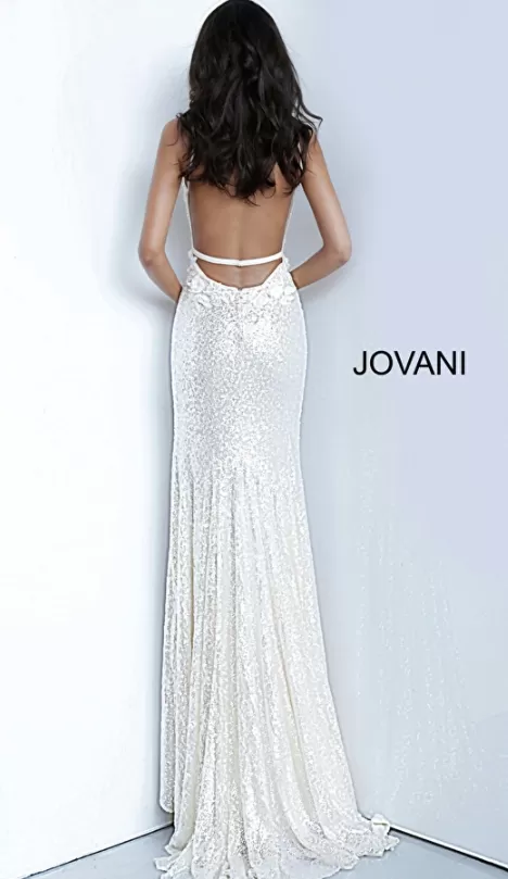 Jovani 1012 Floral Appliques Backless Prom Dress