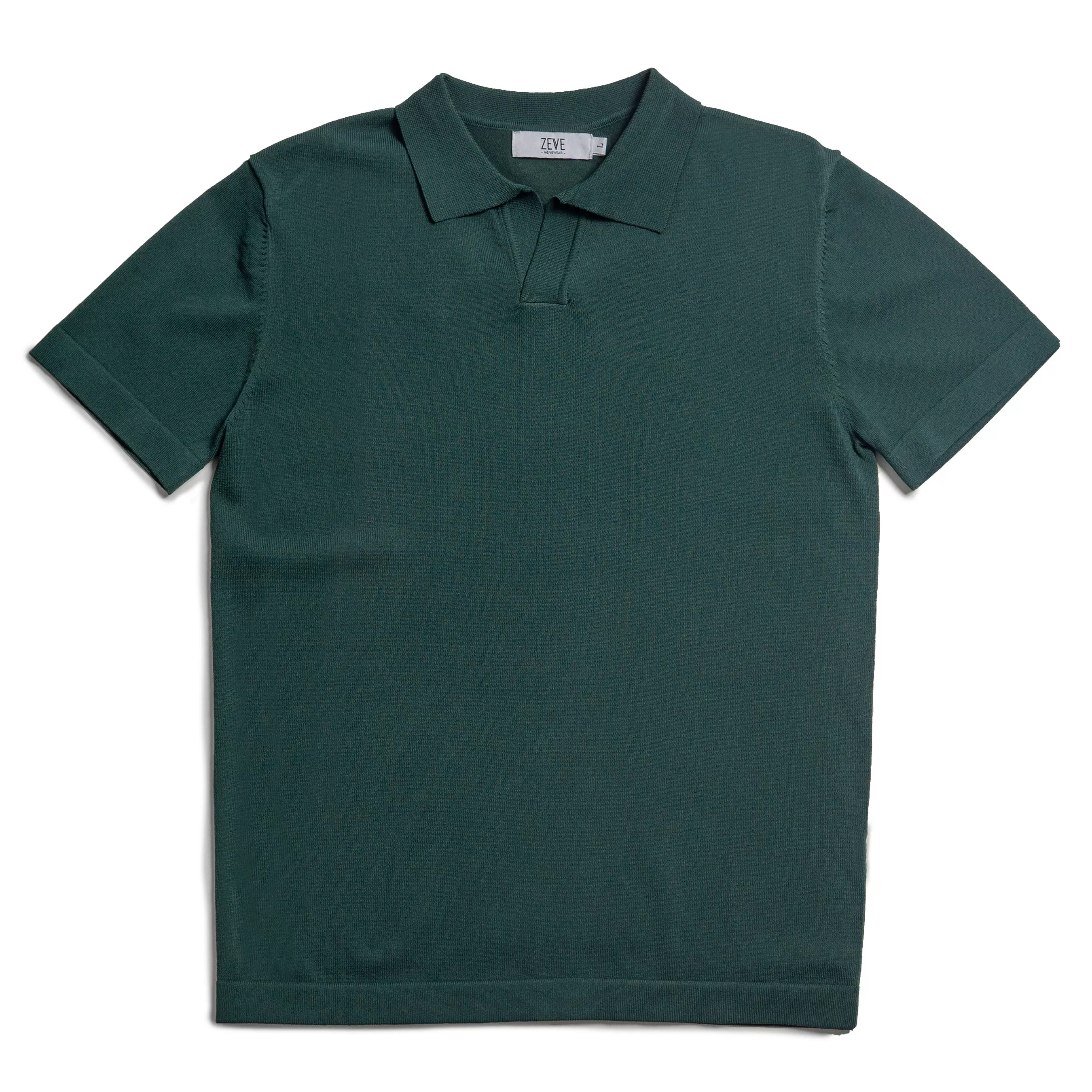 Knit Polo Tee - Emerald Green Open Collar