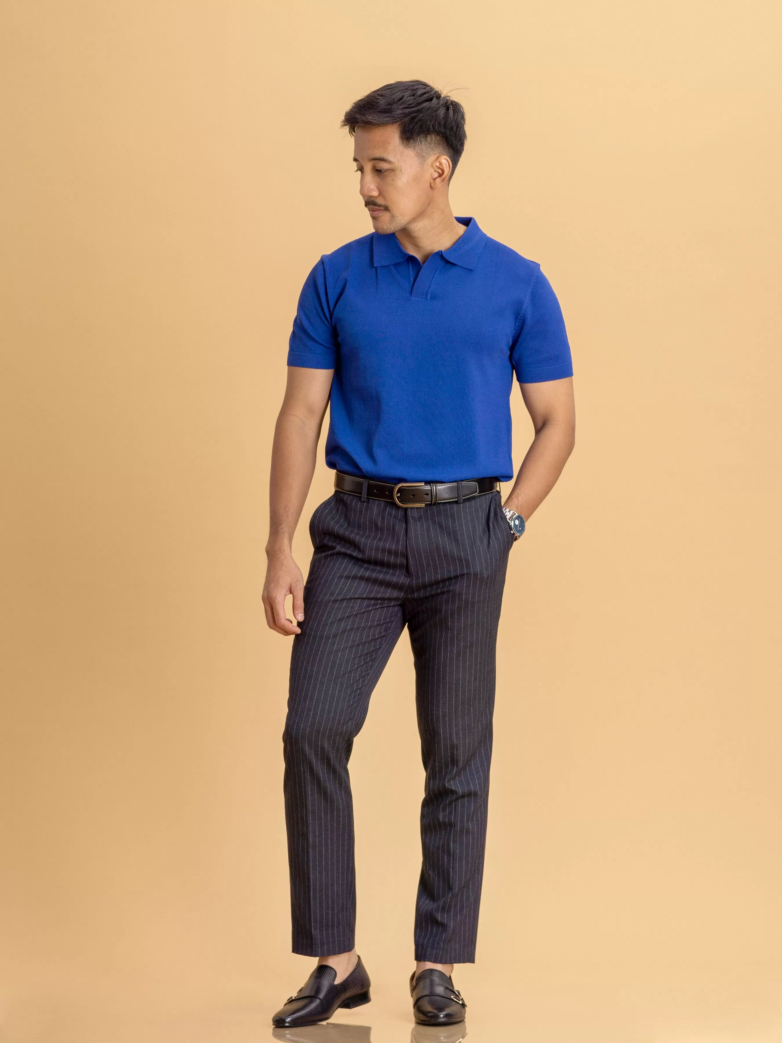 Knit Polo Tee - Royal Blue Open Collar