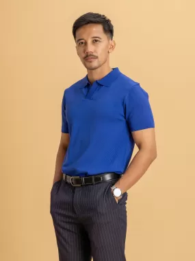 Knit Polo Tee - Royal Blue Open Collar