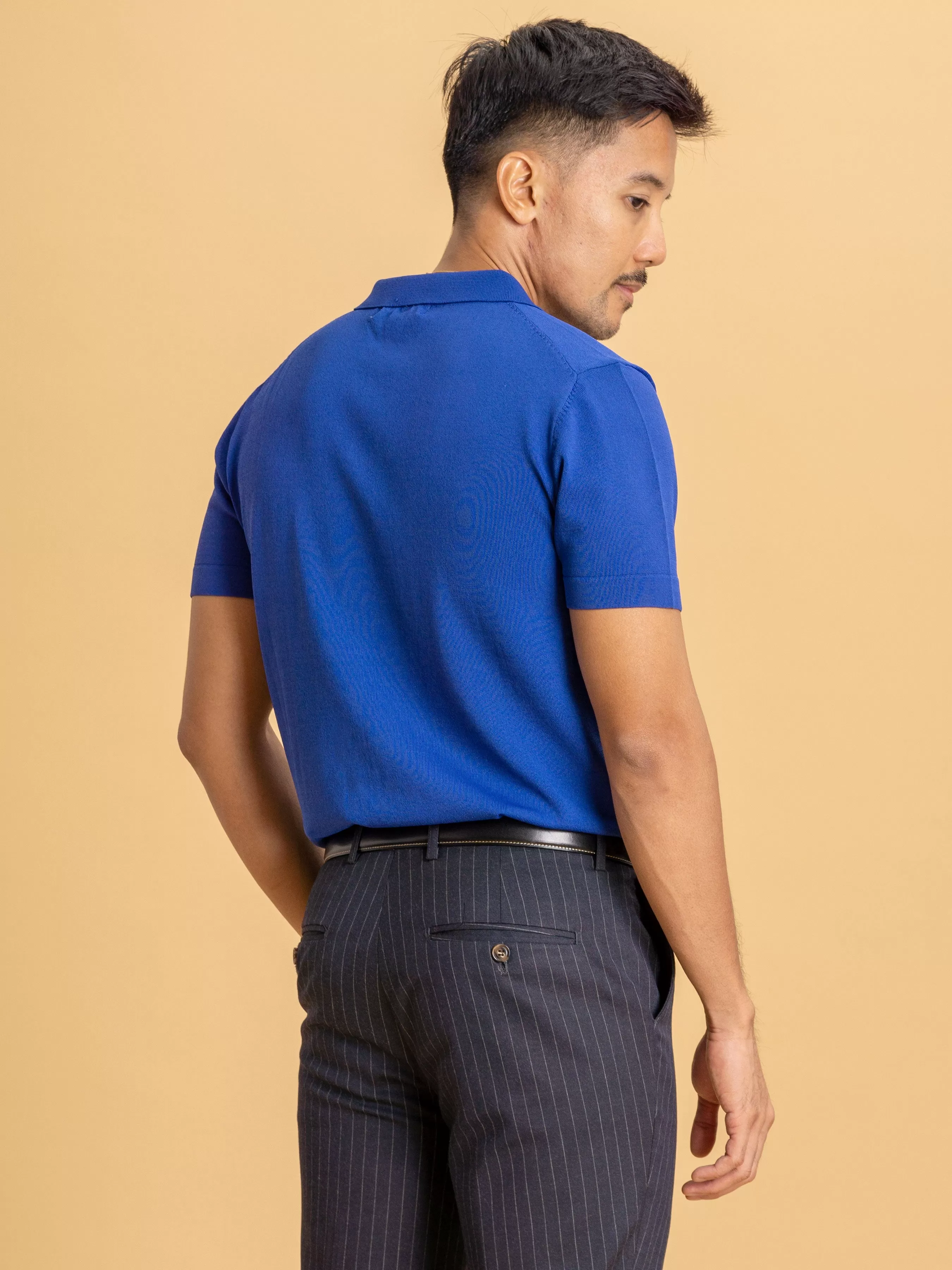 Knit Polo Tee - Royal Blue Open Collar