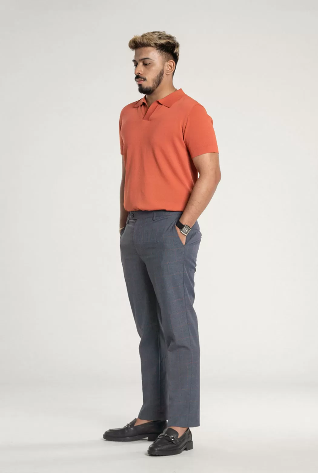 Knit  Polo Tee - Salmon Pink Open Collar