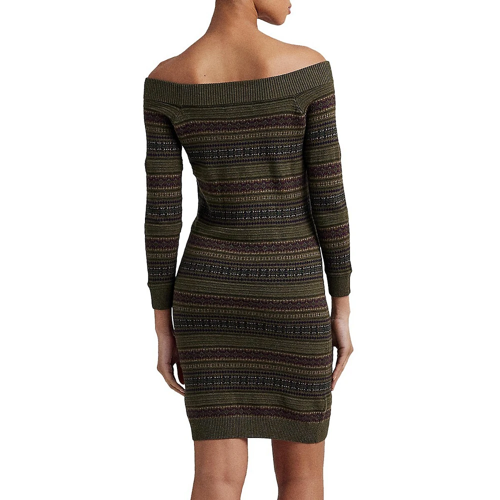 Lauren Ralph Lauren Fair Isle Off-the-Shoulder Sweater Dress