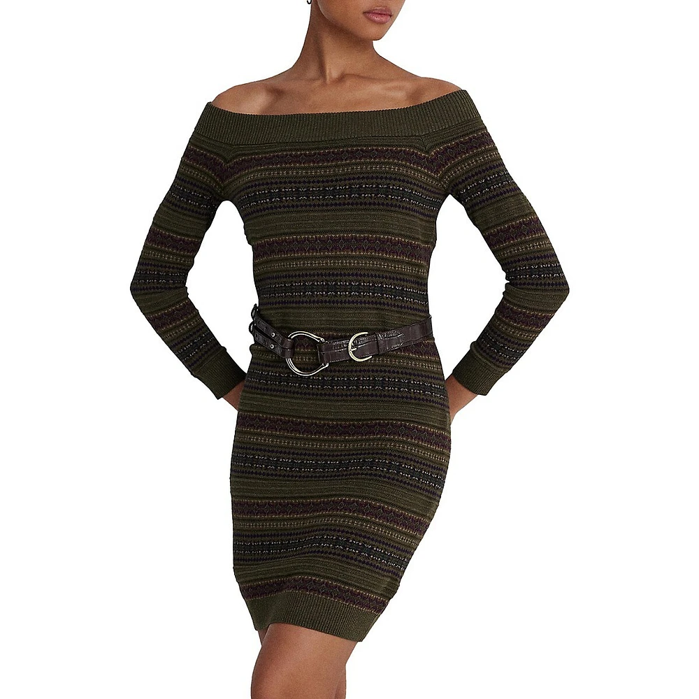 Lauren Ralph Lauren Fair Isle Off-the-Shoulder Sweater Dress