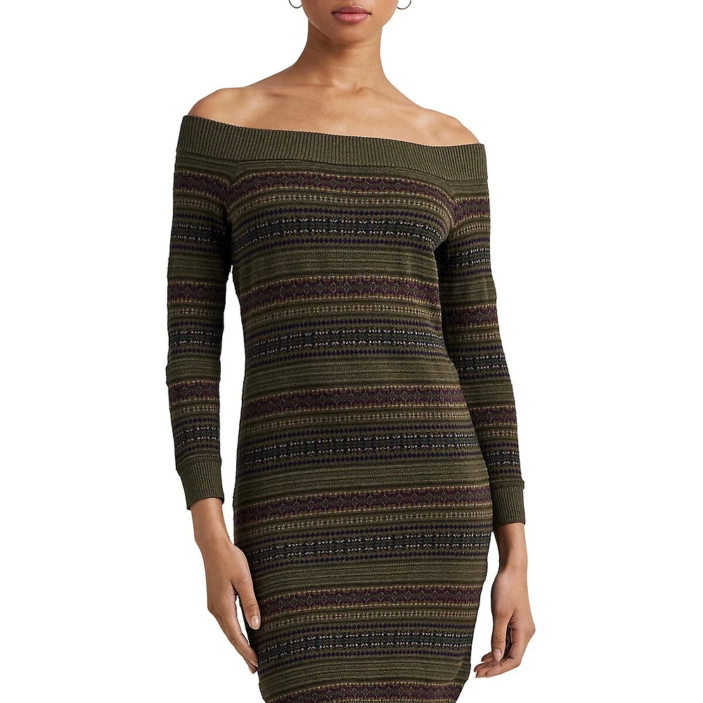 Lauren Ralph Lauren Fair Isle Off-the-Shoulder Sweater Dress