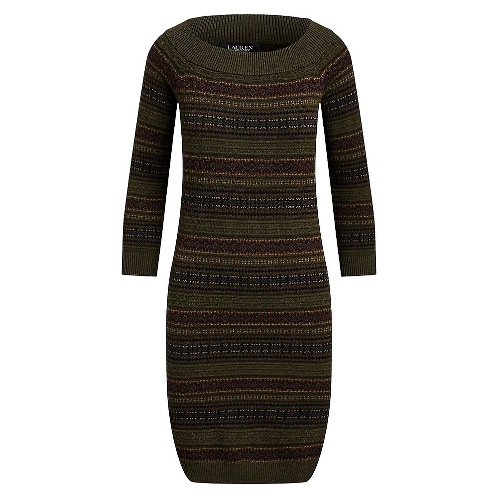 Lauren Ralph Lauren Fair Isle Off-the-Shoulder Sweater Dress