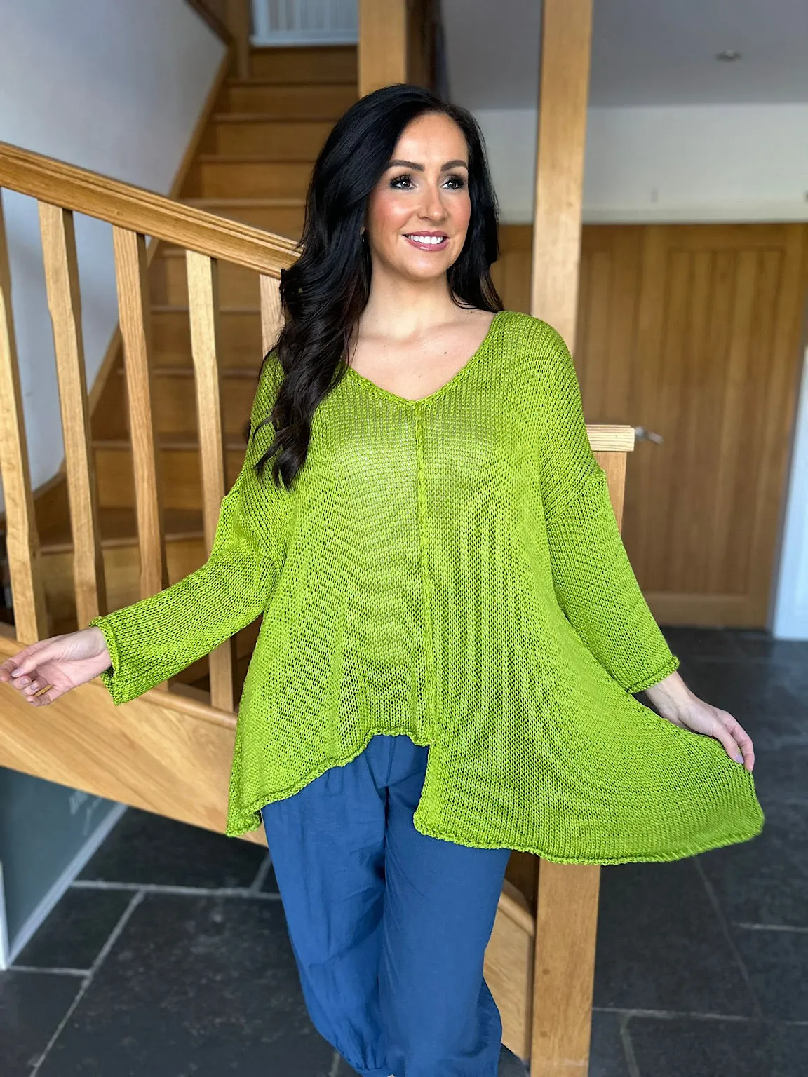 Lime Reverse Seam Loose Knit Cody