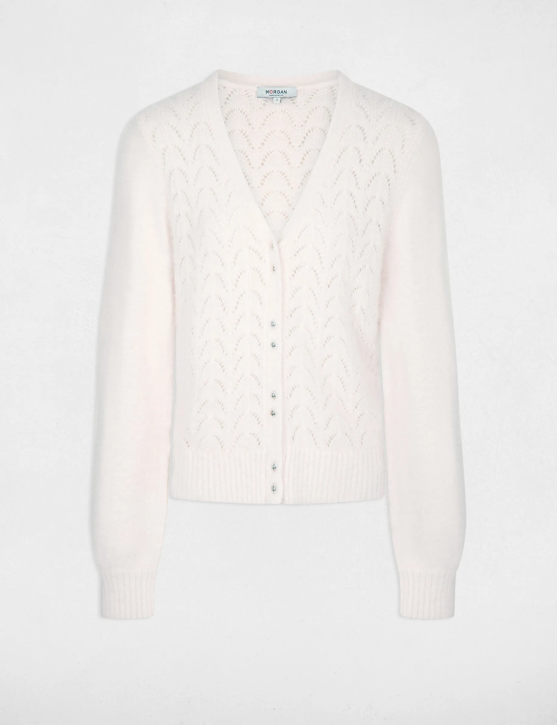 Long-sleeved cardigan openwork details pink women