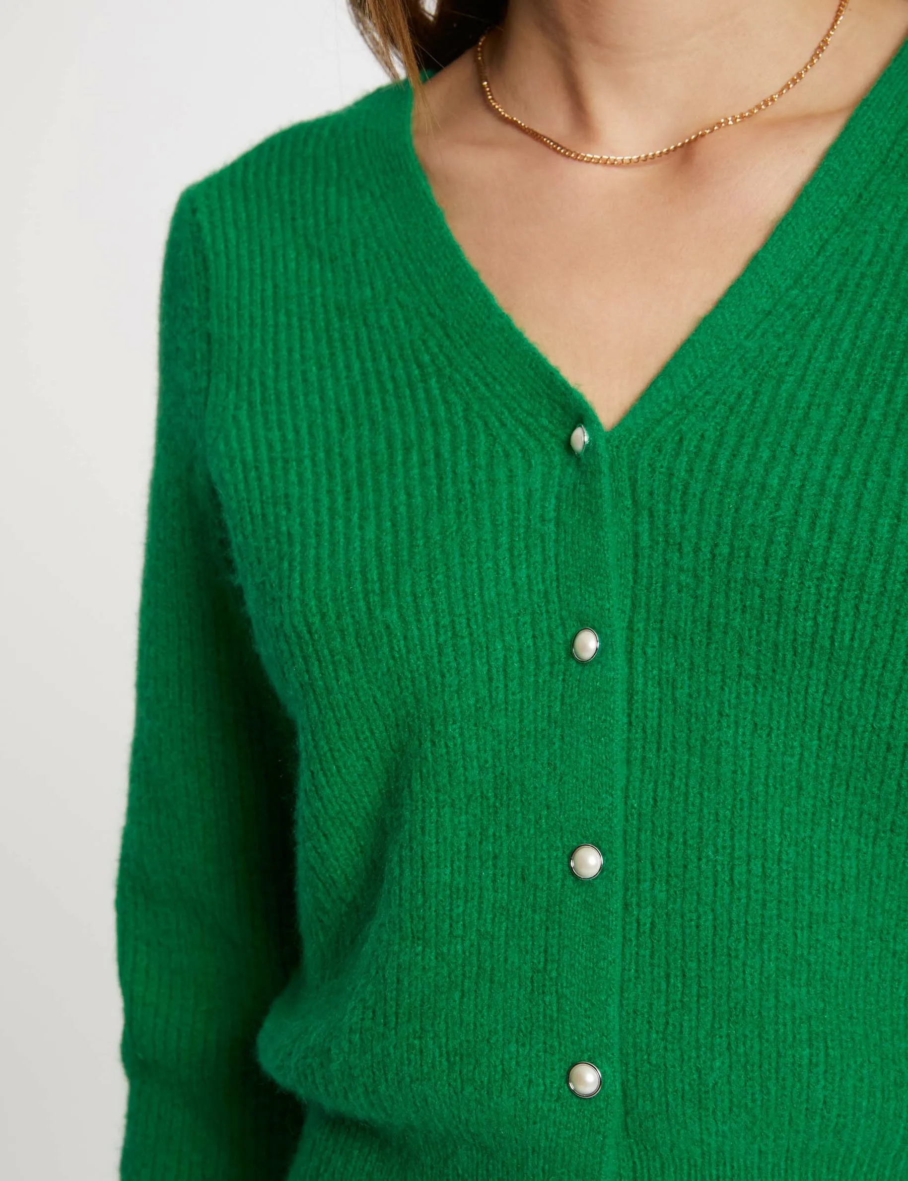 Long-sleeved cardigan V-neck green women