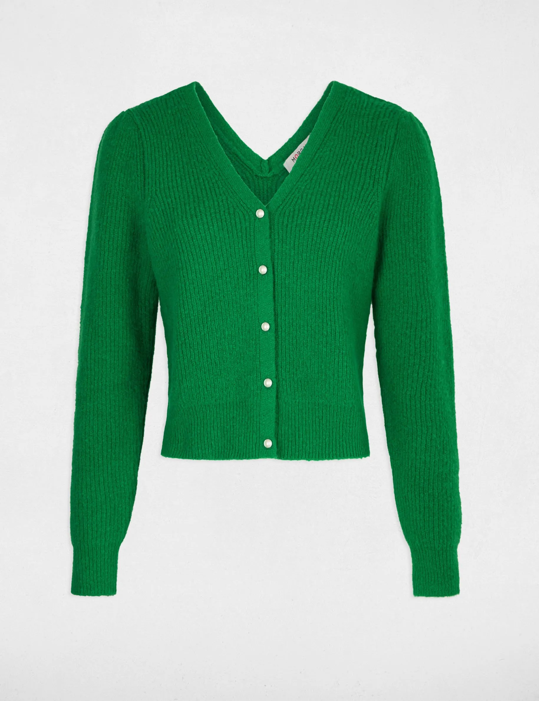 Long-sleeved cardigan V-neck green women