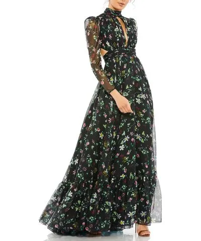 Mac Duggal Womens Chiffon Floral Evening Dress