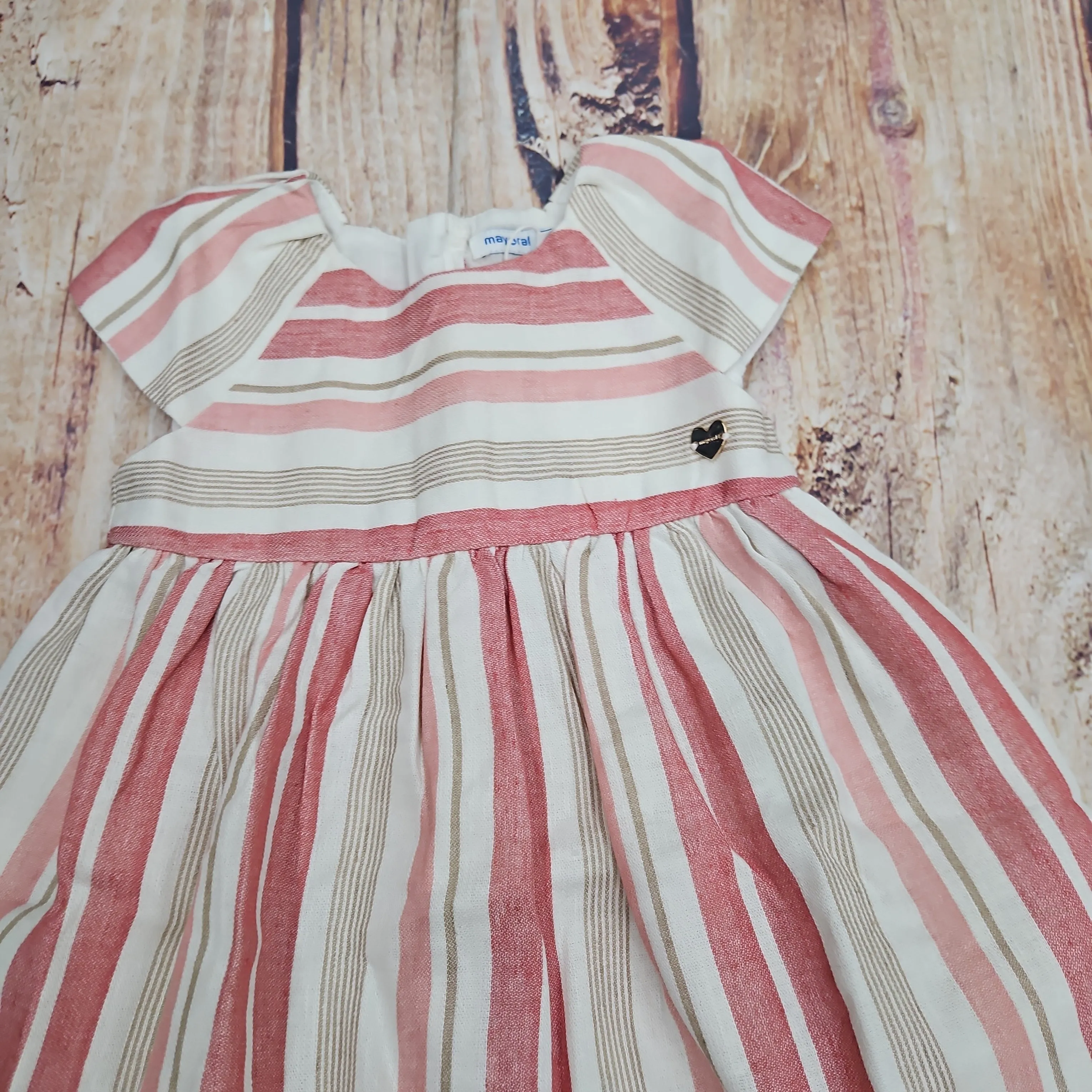 MAYORAL CORAL AND TAN STRIPED DRESS