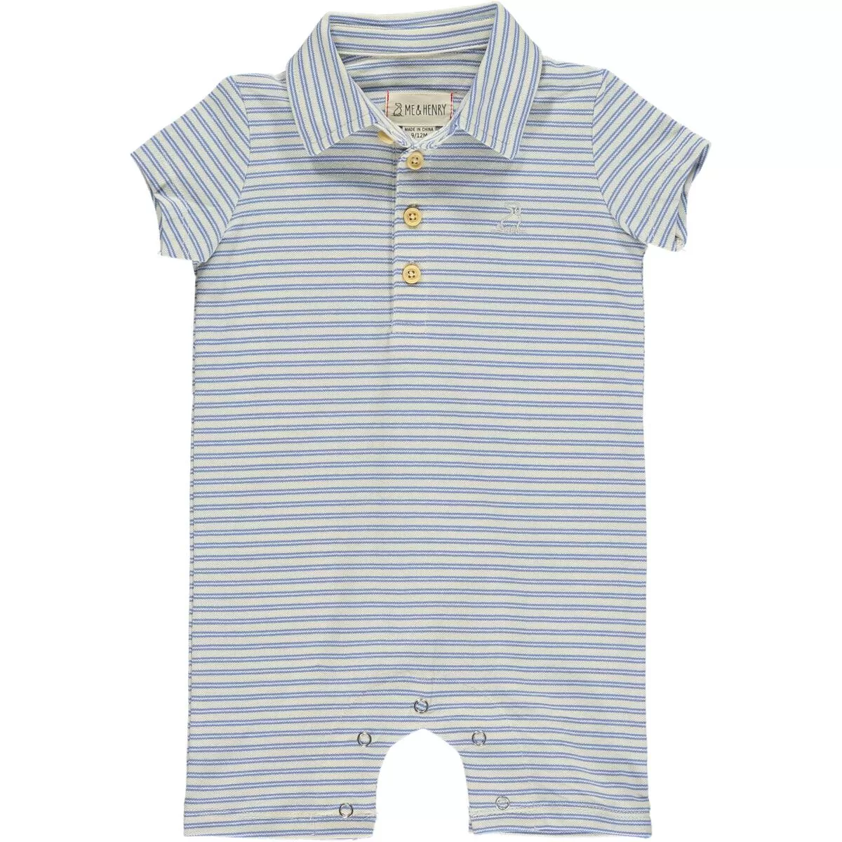 Me & Henry Drift Polo Romper - Cream Blue Stripe