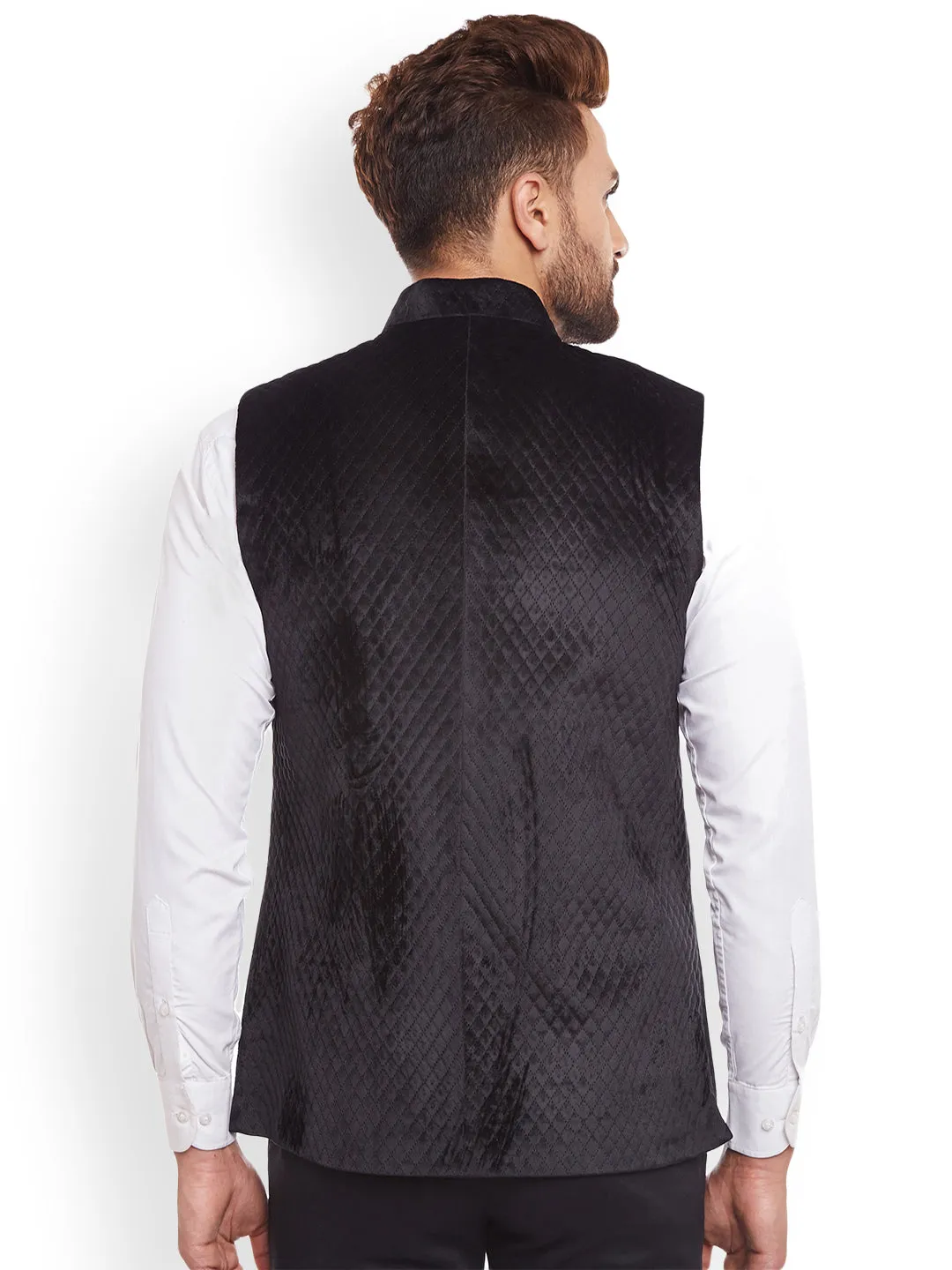 Men Black Solid Slim Fit Party Wear Nehru Jacket