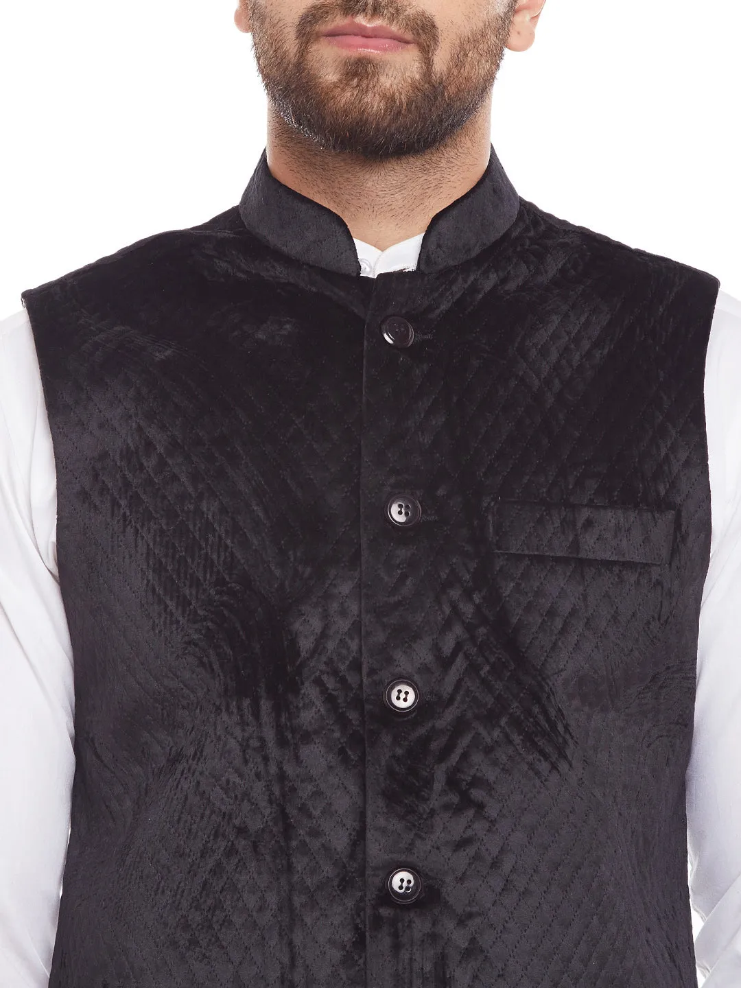 Men Black Solid Slim Fit Party Wear Nehru Jacket