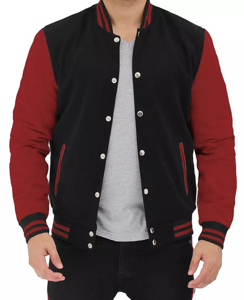 Men's Black and Maroon Varsity Letterman Jacket *Selling Fast*