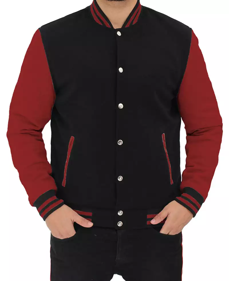 Men's Black and Maroon Varsity Letterman Jacket *Selling Fast*