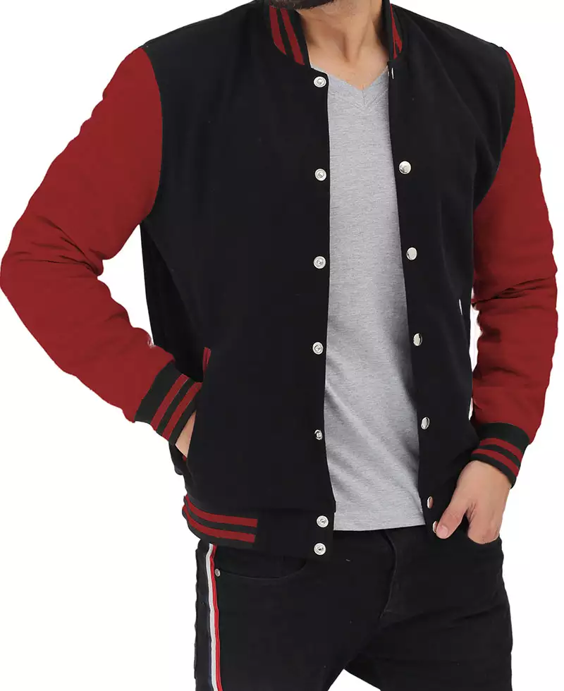 Men's Black and Maroon Varsity Letterman Jacket *Selling Fast*