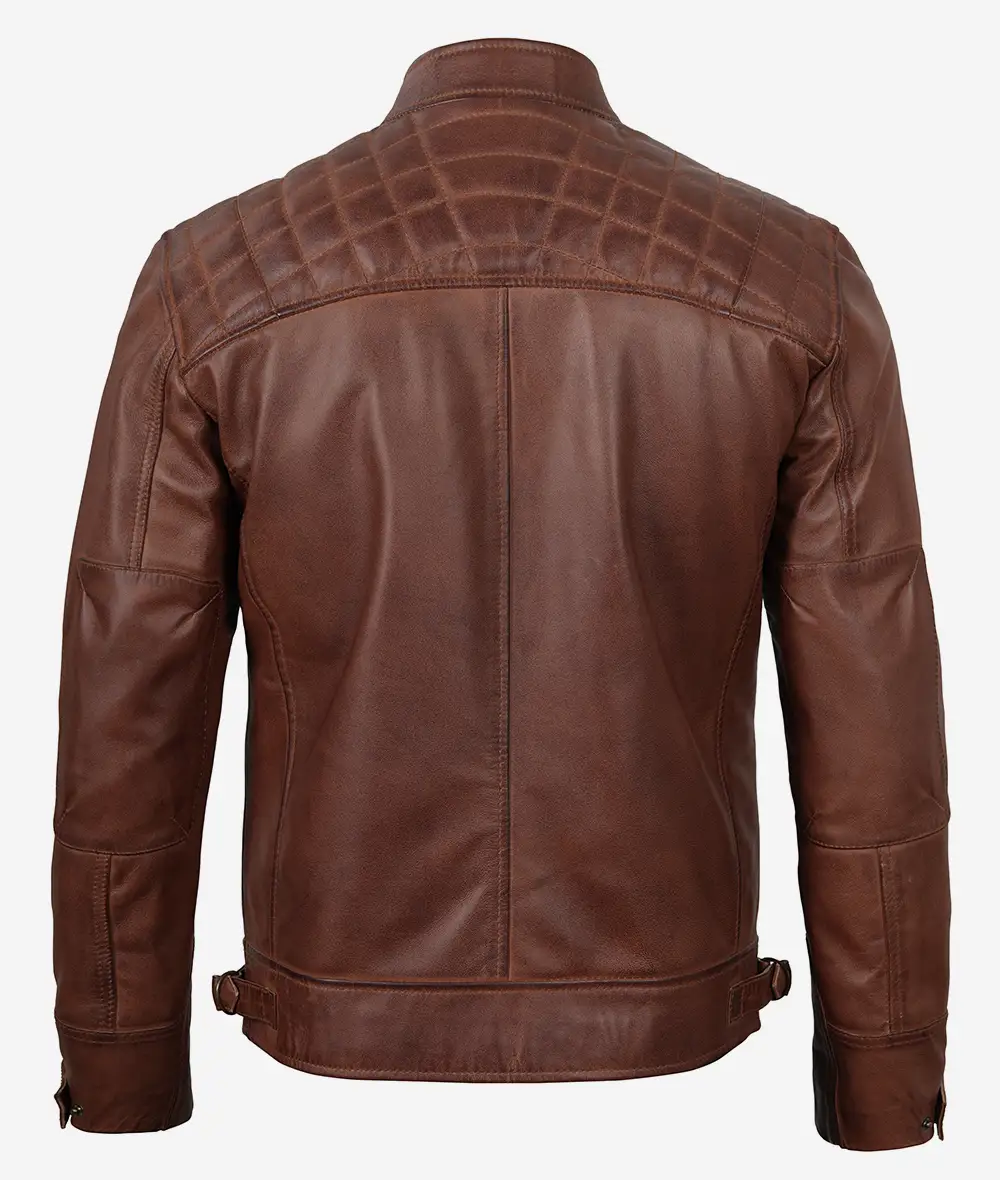 Men's Cognac Brown Quilted Biker Leather Jacket