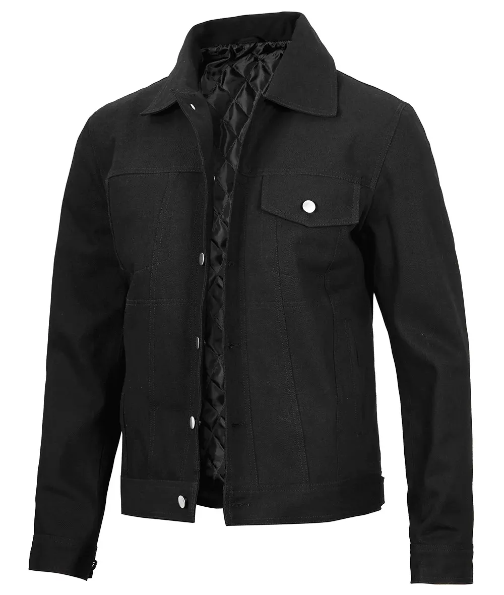 Men's Rip Trucker Black Cotton Jacket