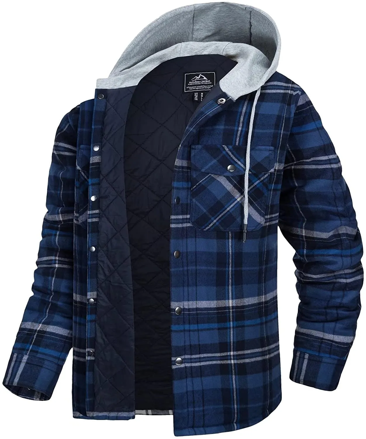 Mens Long Sleeve Quilted Lined Plaid Coat