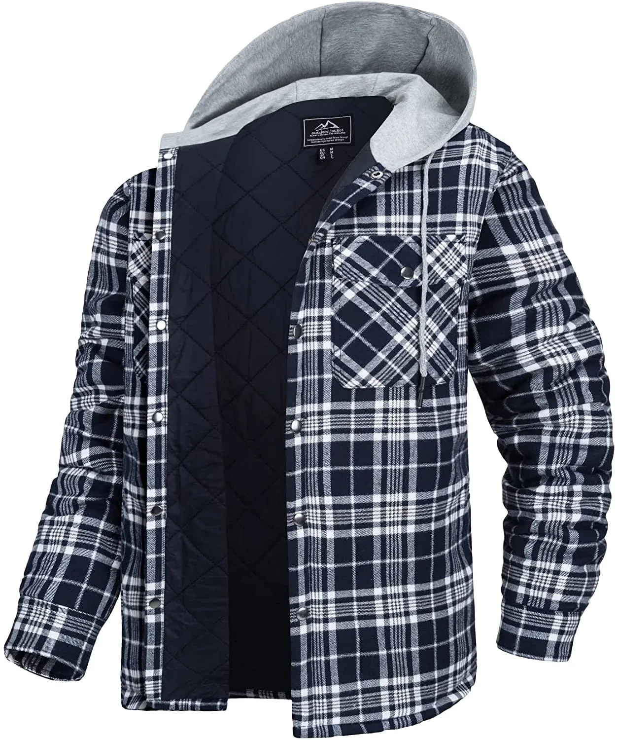 Mens Long Sleeve Quilted Lined Plaid Coat