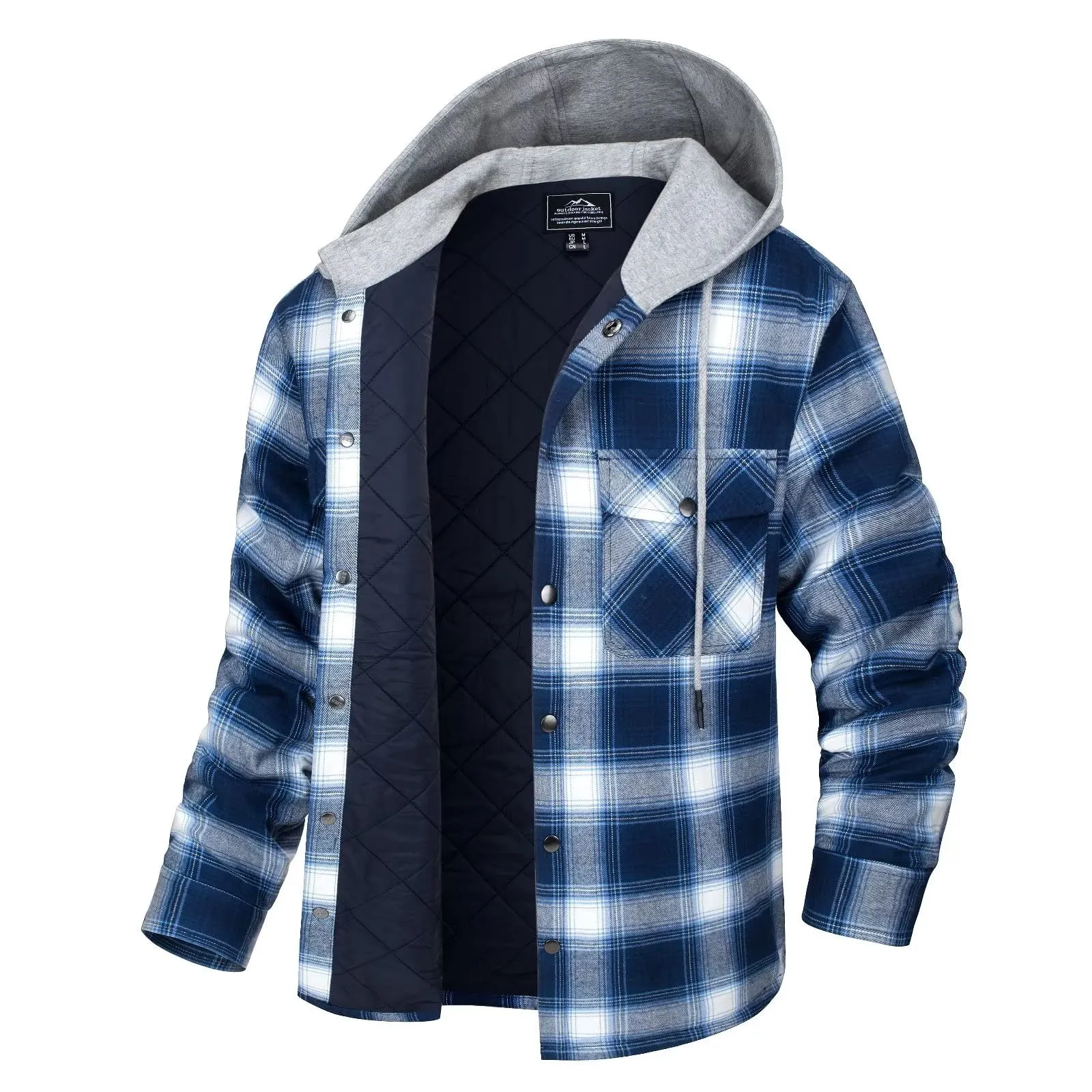 Mens Long Sleeve Quilted Lined Plaid Coat