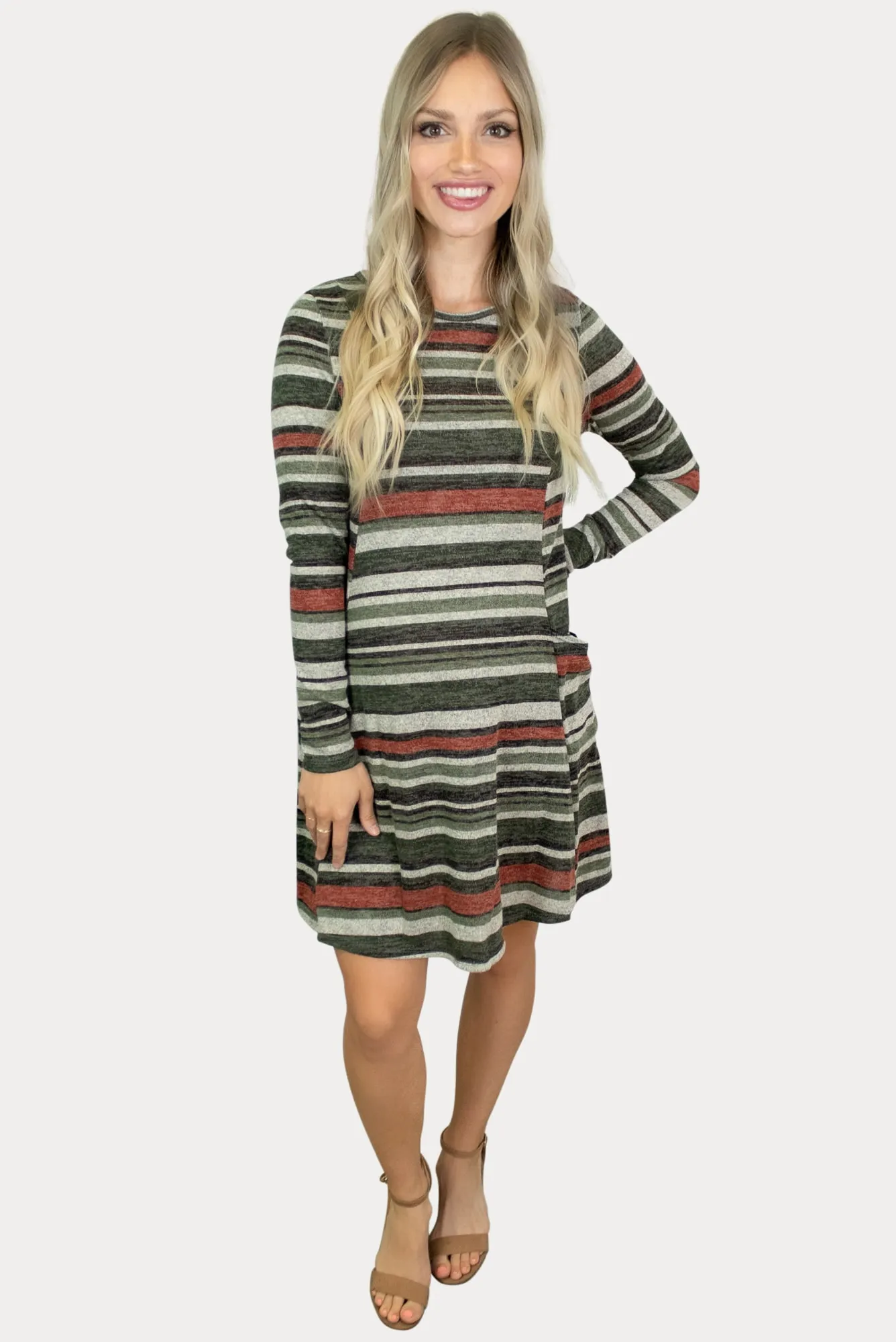 Multi Striped Print Maternity Dress