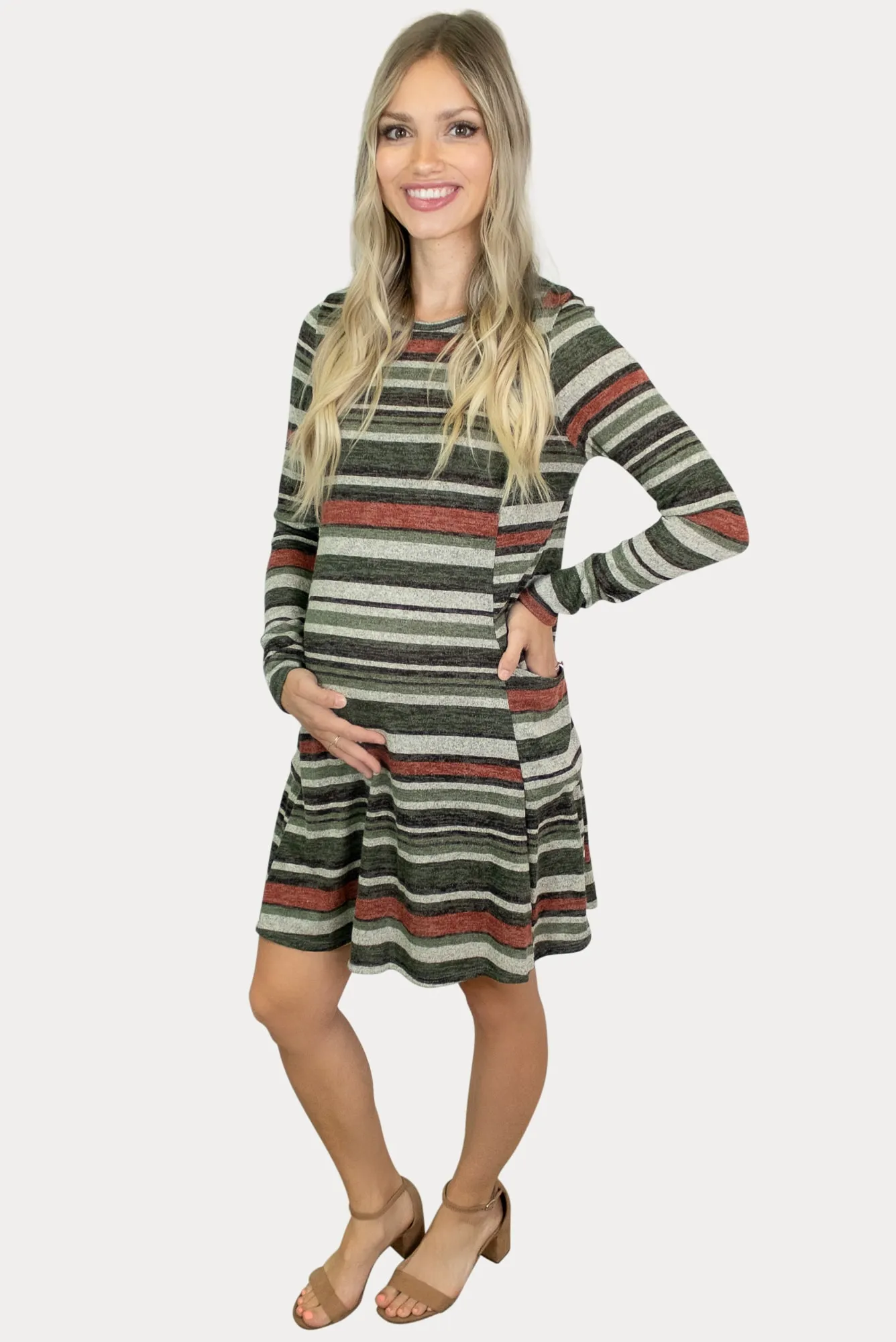 Multi Striped Print Maternity Dress