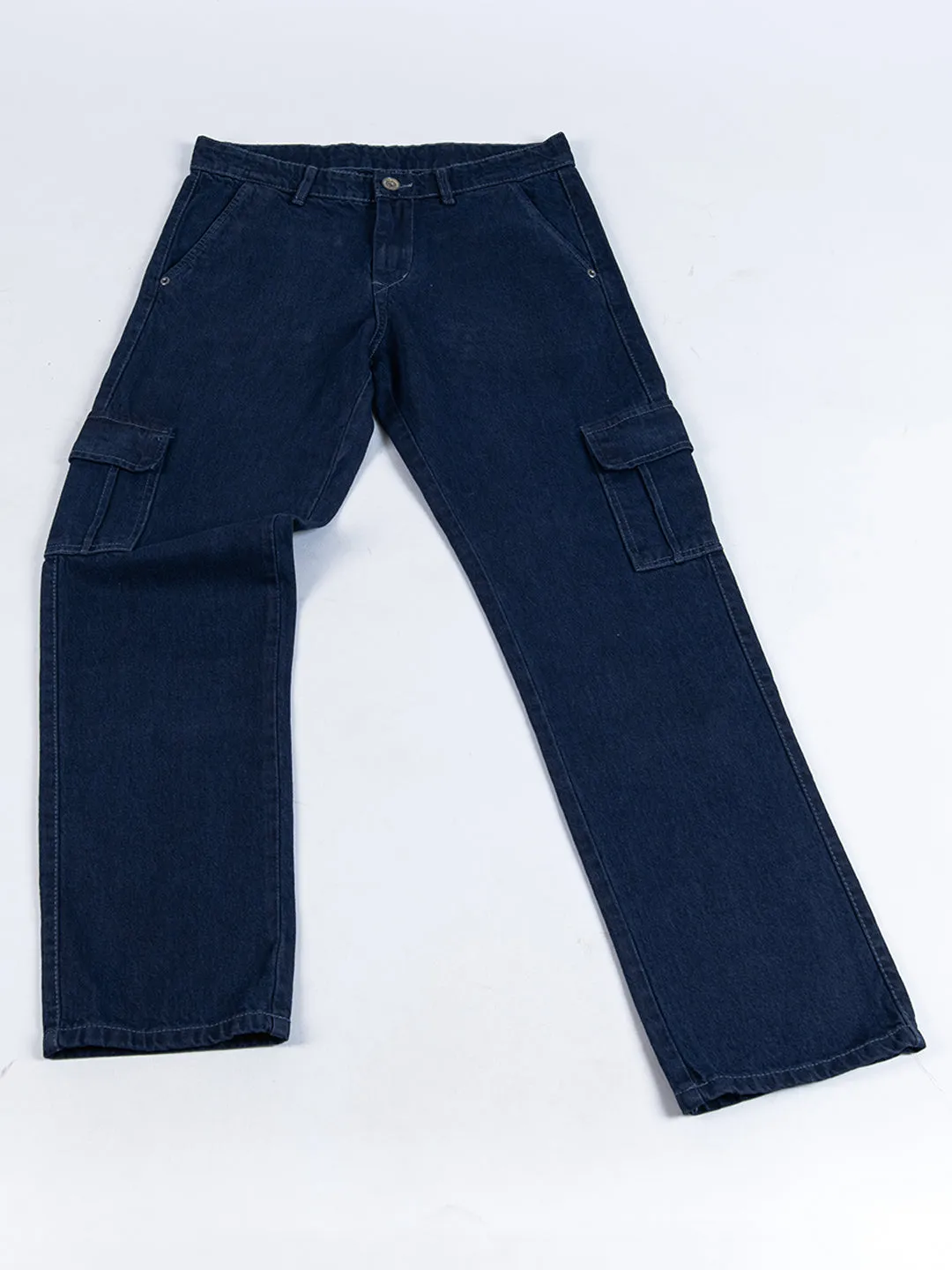 Navy Blue Straight Fit Cargo Denim Jeans