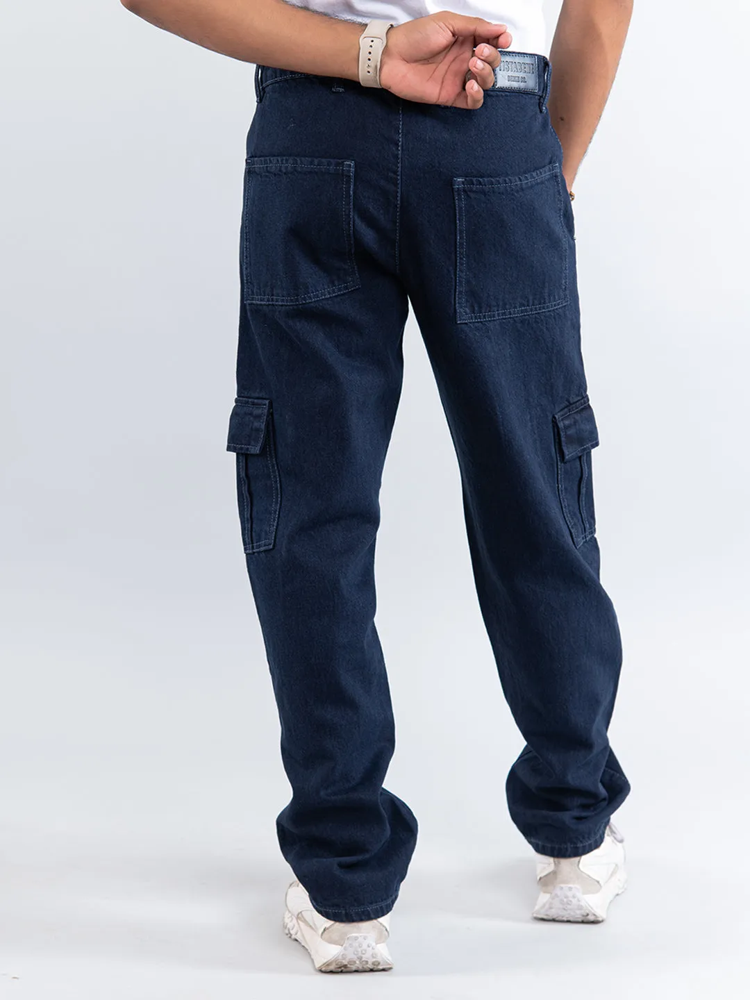 Navy Blue Straight Fit Cargo Denim Jeans