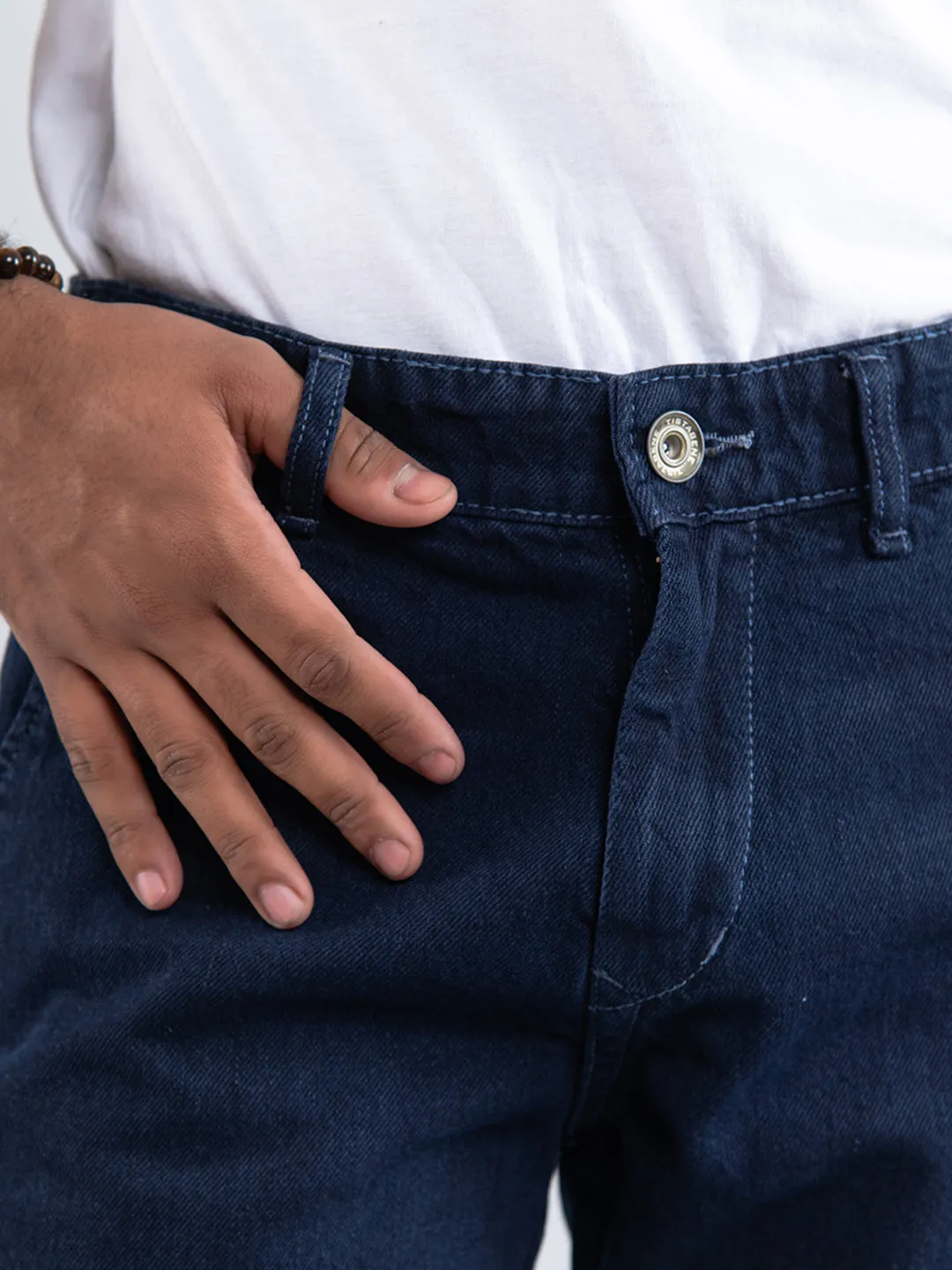 Navy Blue Straight Fit Cargo Denim Jeans