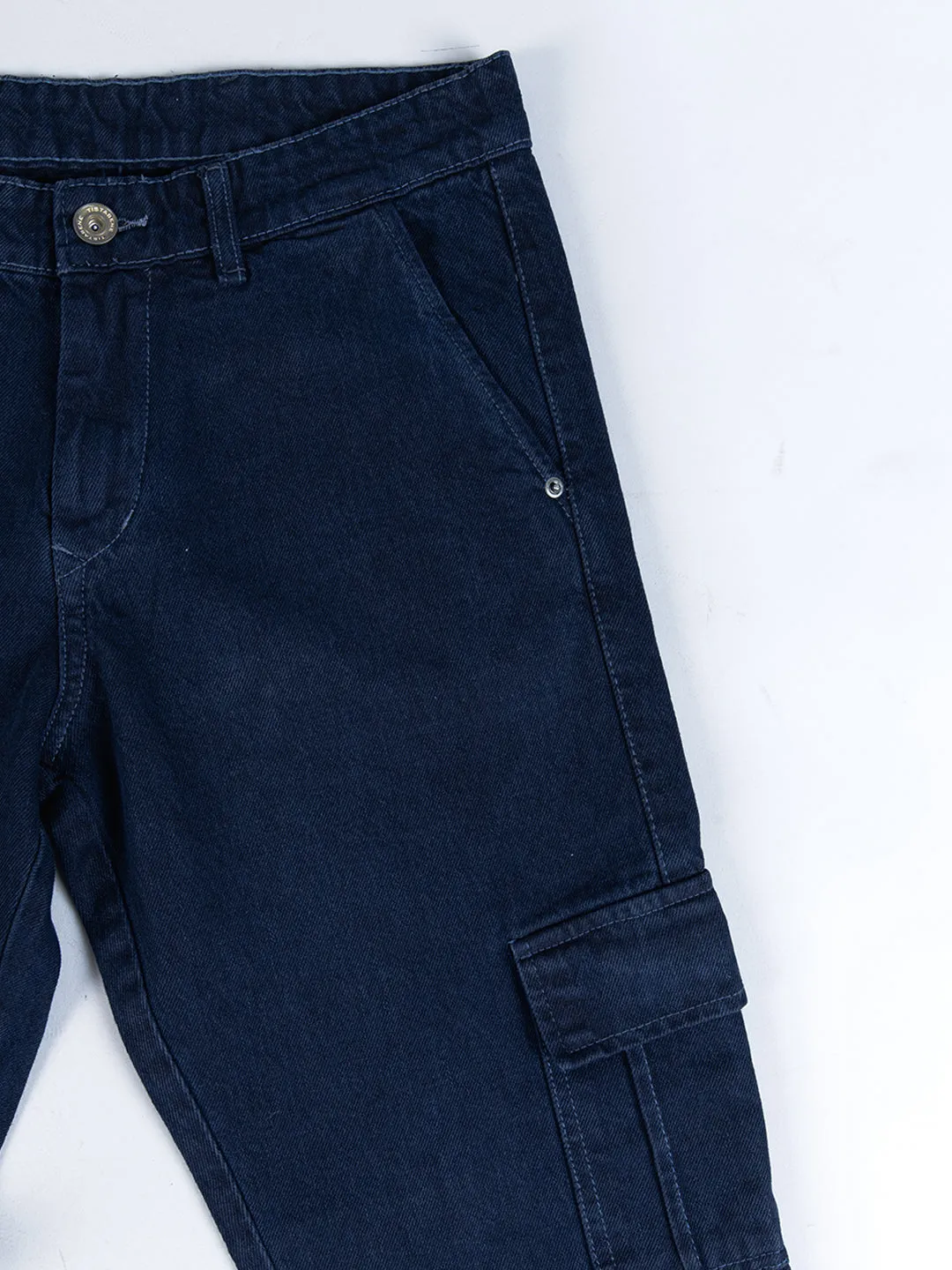 Navy Blue Straight Fit Cargo Denim Jeans