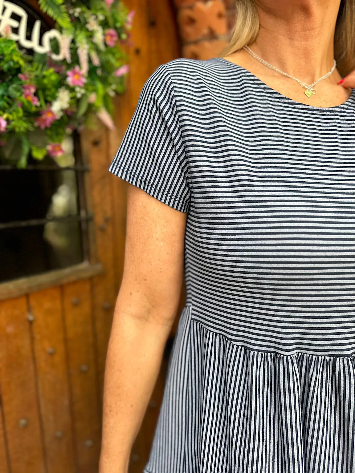 Navy Tiered Striped Dress Charlie