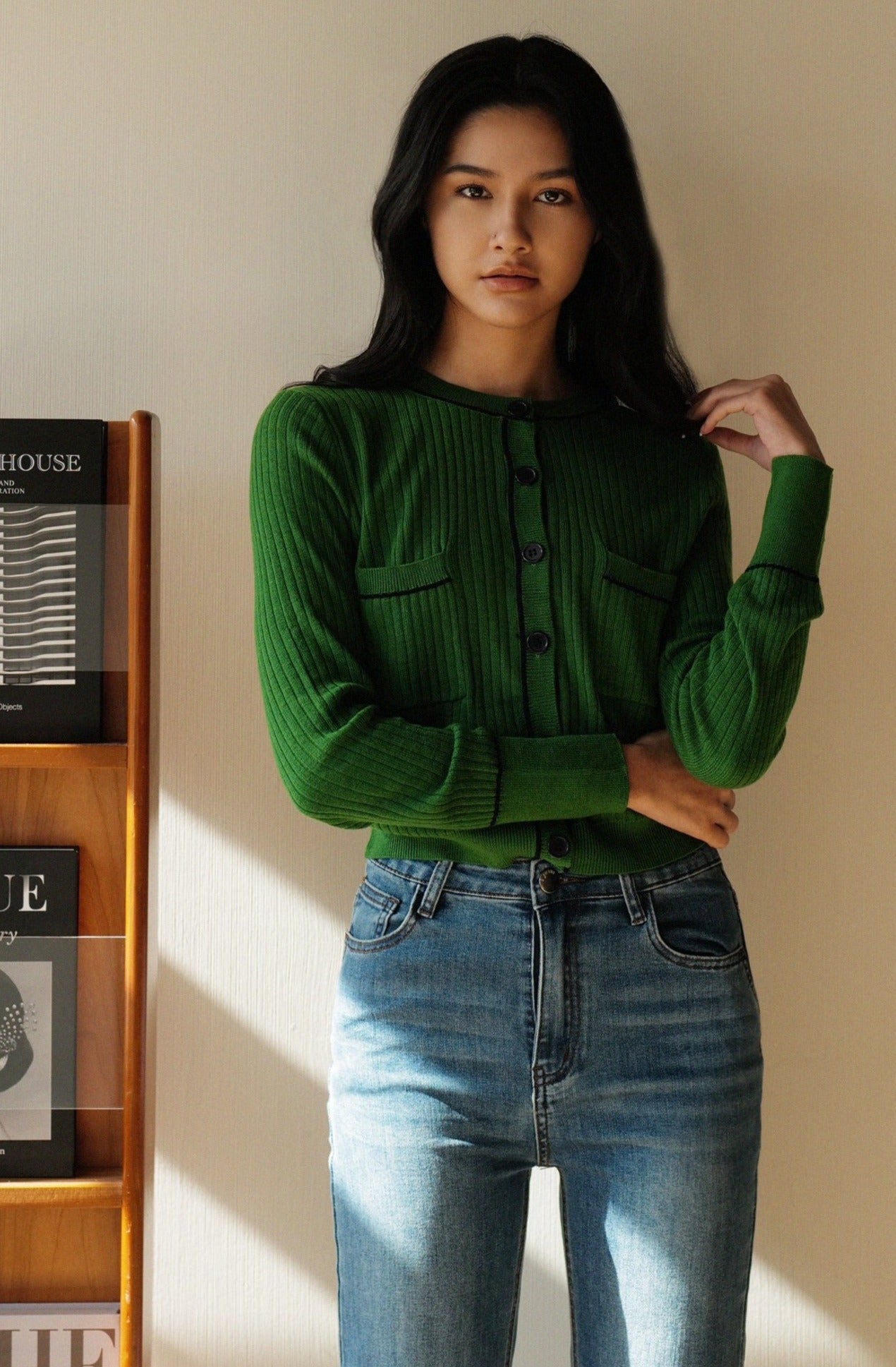 New start cardigan top in green